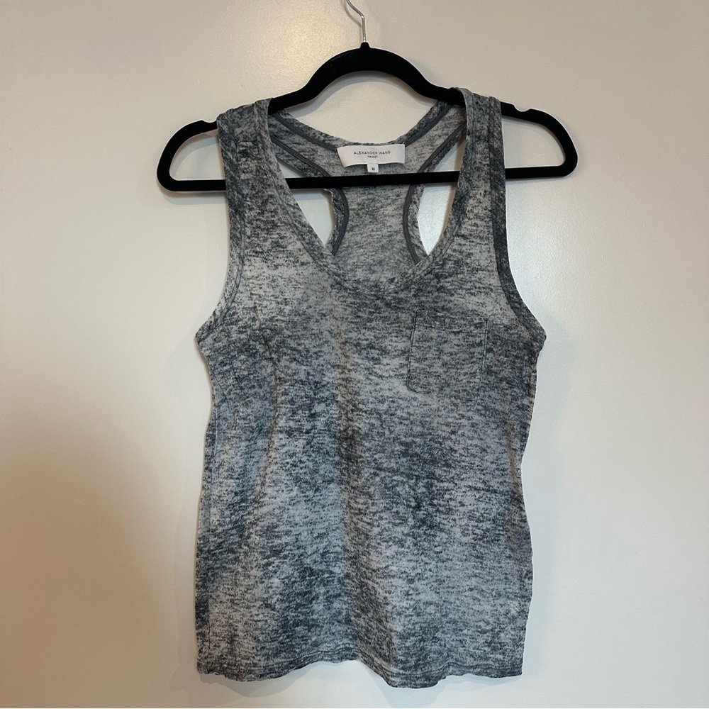 Alexander Wang Heather Grey Feathered Racerback Tank Top size medium women’s